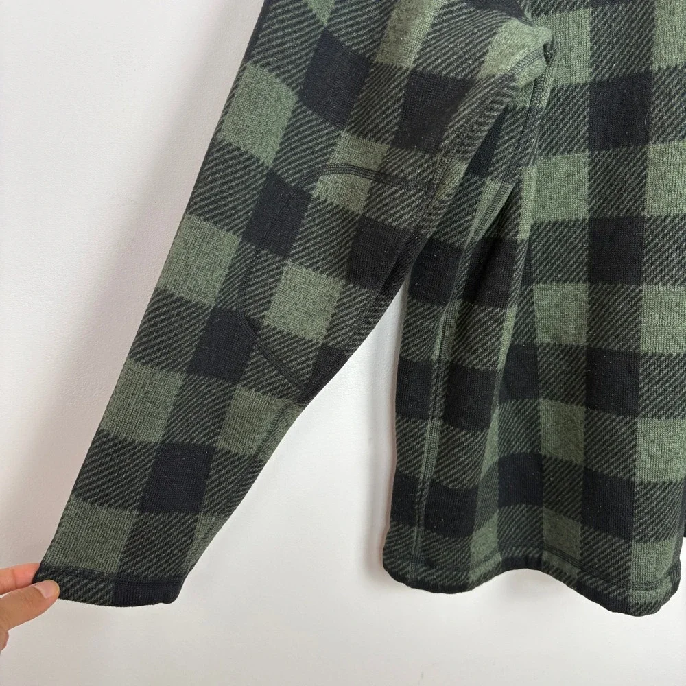 The North Face Mens 1/4 Zip Fleece Sweater XXL Green Plaid Pocket Elbow Patches